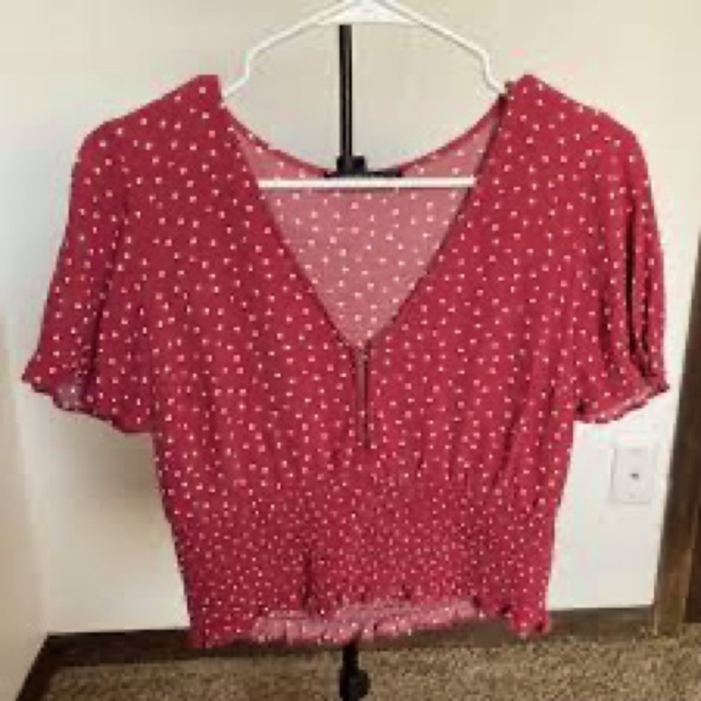 Abercrombie & Fitch Red Polka Dot Short Sleeve Top - Size Small